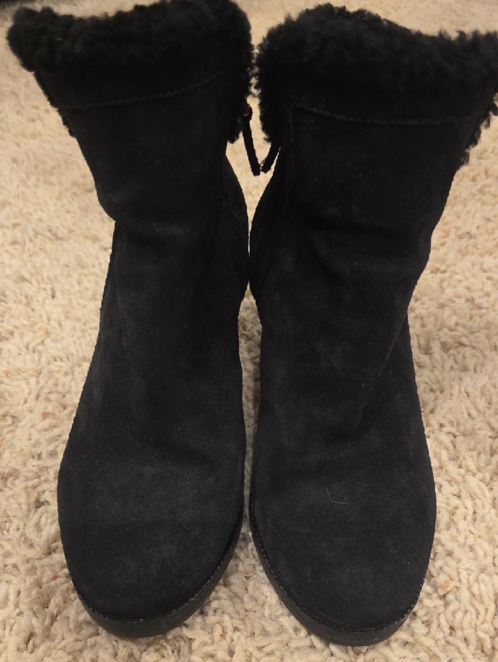 FENDI Women’s Black Suede Buckle Shearling Wedge Ankle Boots Sz 36.5 - Picture 4 of 8